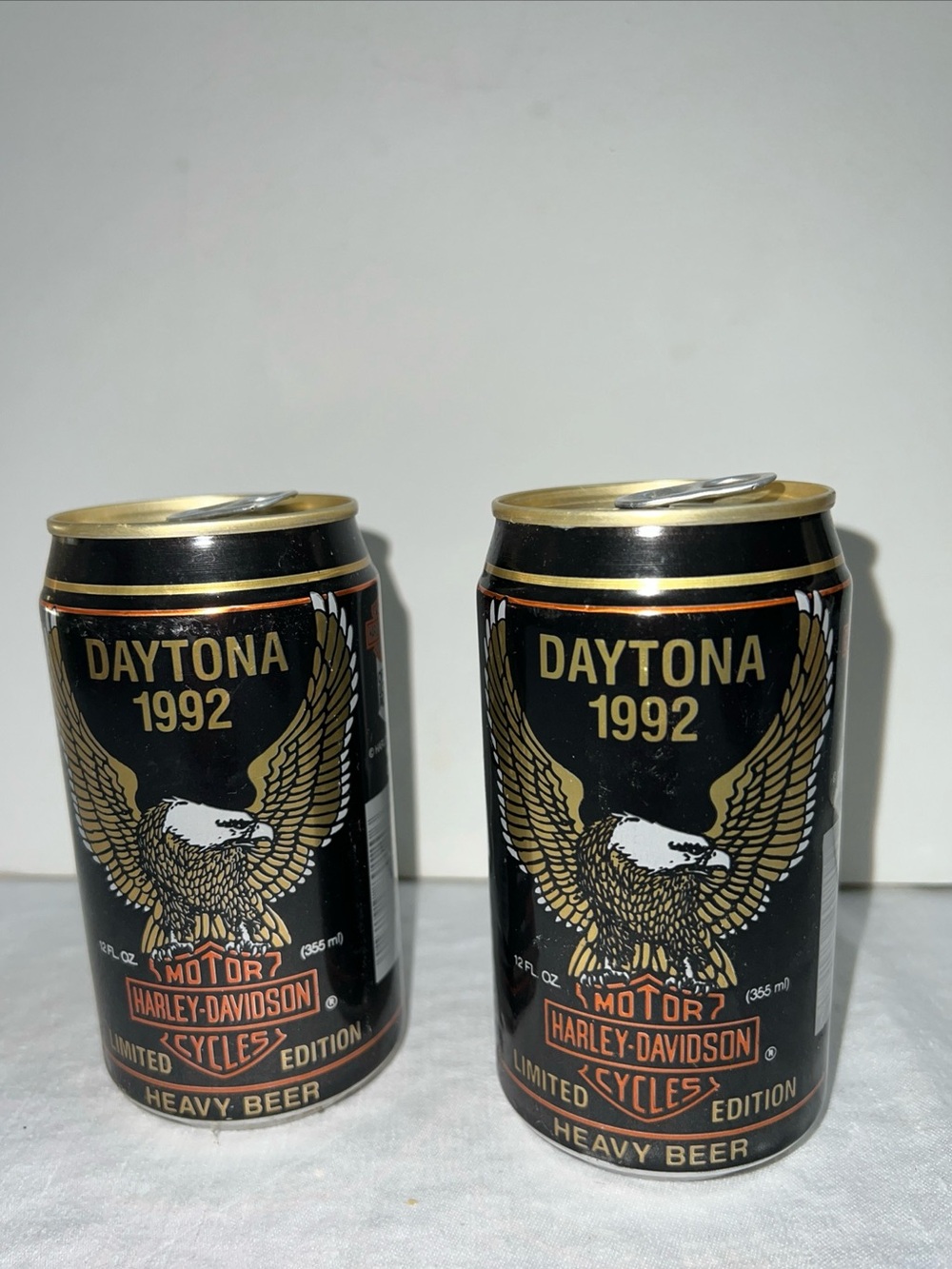 Harley-Davidson Beer Cans 2 Daytona 1992 Limited Edition Heavy Huber Brew Empty